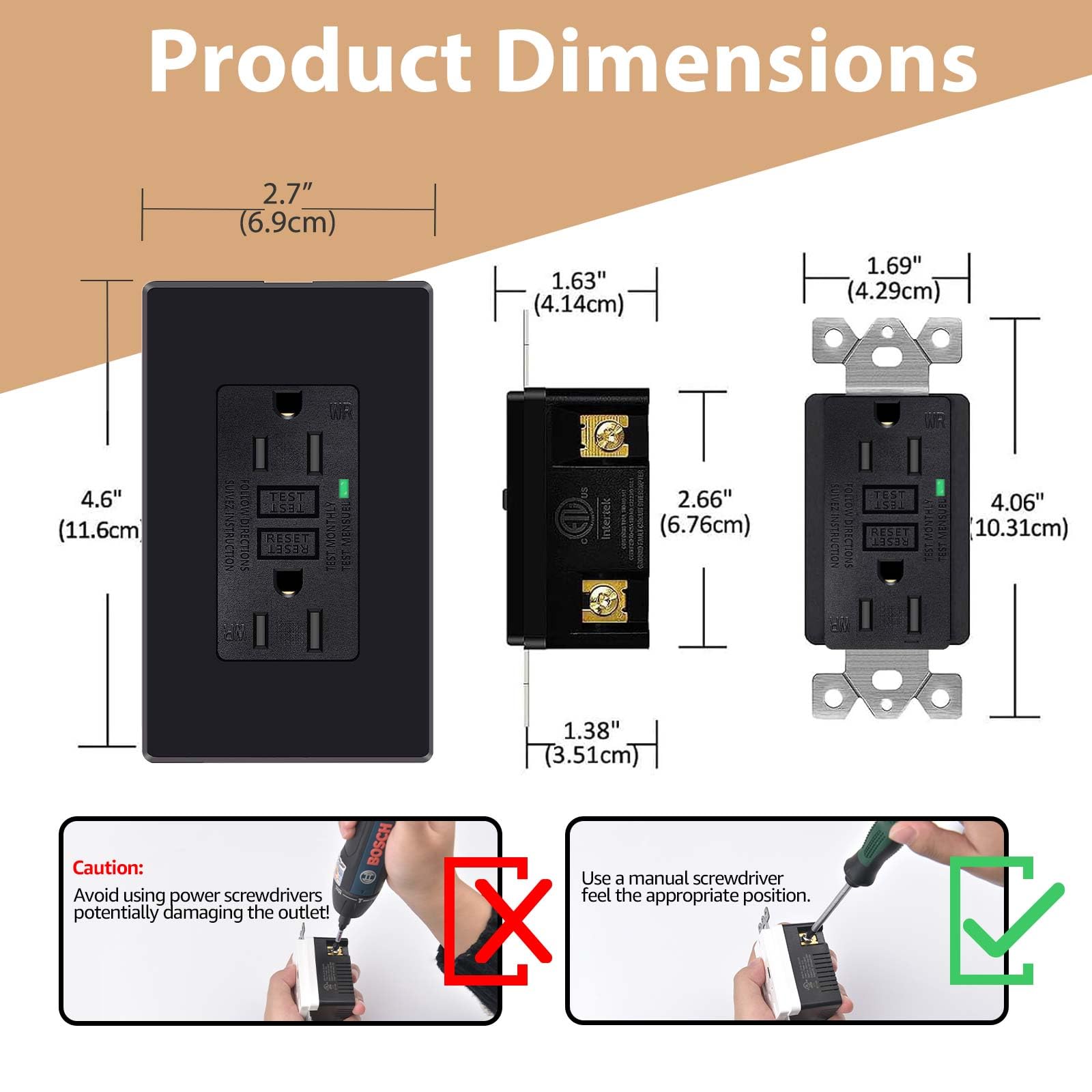 Black GFCI Outlet 15Amp 2PK,Nineleaf Black Outlets Receptacles,GFI Electrical Outlet with LED Indicator,Weather Resistant WR,Ground Fault Circuit Interrupters,120V,Wall Plates and Screws Included,ETL