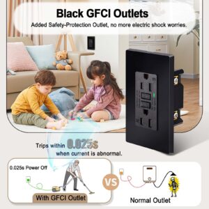 Black GFCI Outlet 15Amp 2PK,Nineleaf Black Outlets Receptacles,GFI Electrical Outlet with LED Indicator,Weather Resistant WR,Ground Fault Circuit Interrupters,120V,Wall Plates and Screws Included,ETL