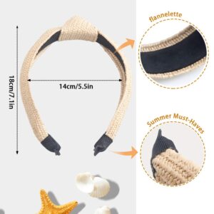 Hogoo 3 Pcs Straw Headband Lafite Knotted Headbands Fashion Knot Head Bands Twist Hair Hoop Wide Hairbands Hair Accessories for Women and Girls Beach Holiday