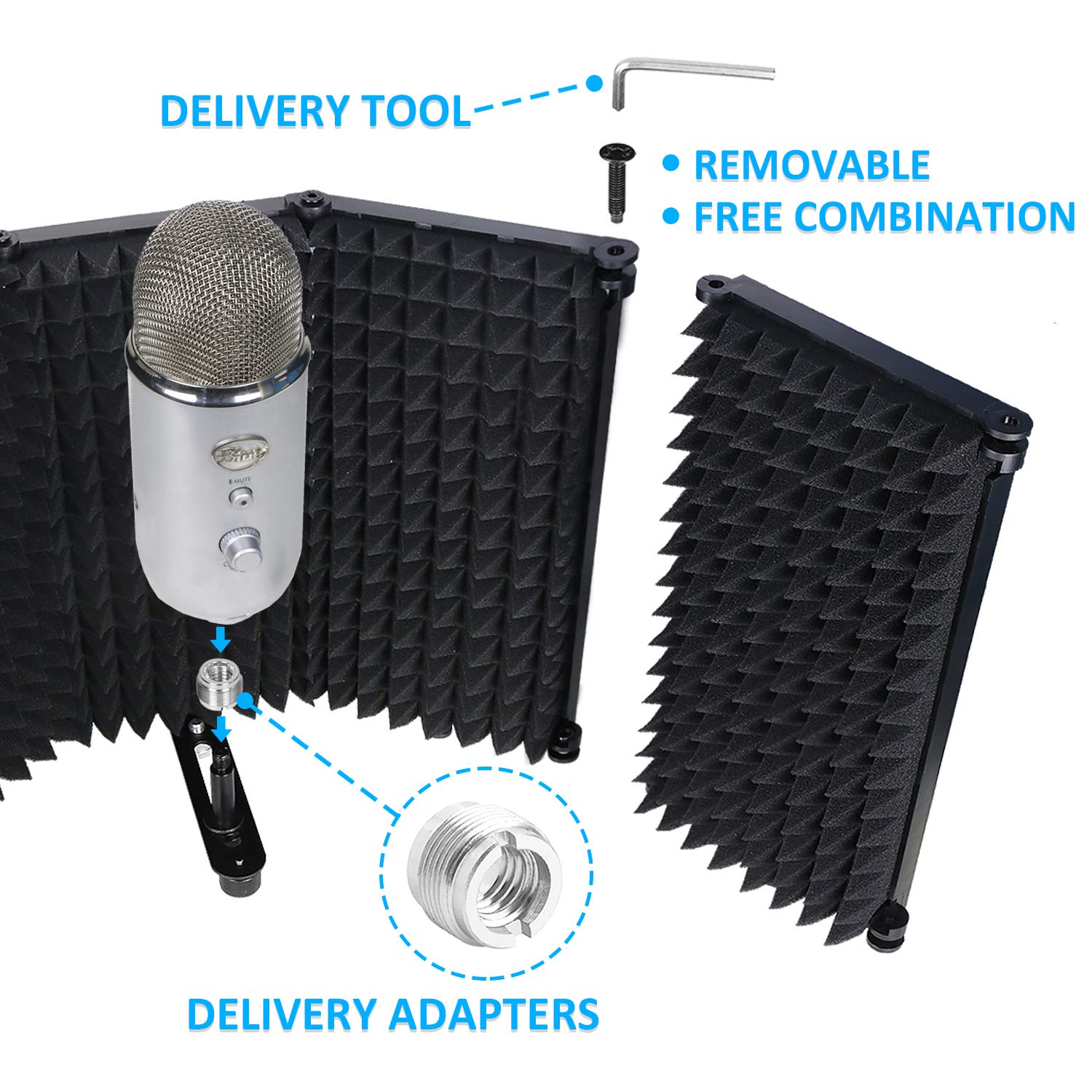 Mic Isolation Shield - Portable Studio Acoustic Sound Shield with Absorbing Foam for Microphone, Reflection Filter for Home Voice Studio (5 Panels) YOUSHARES