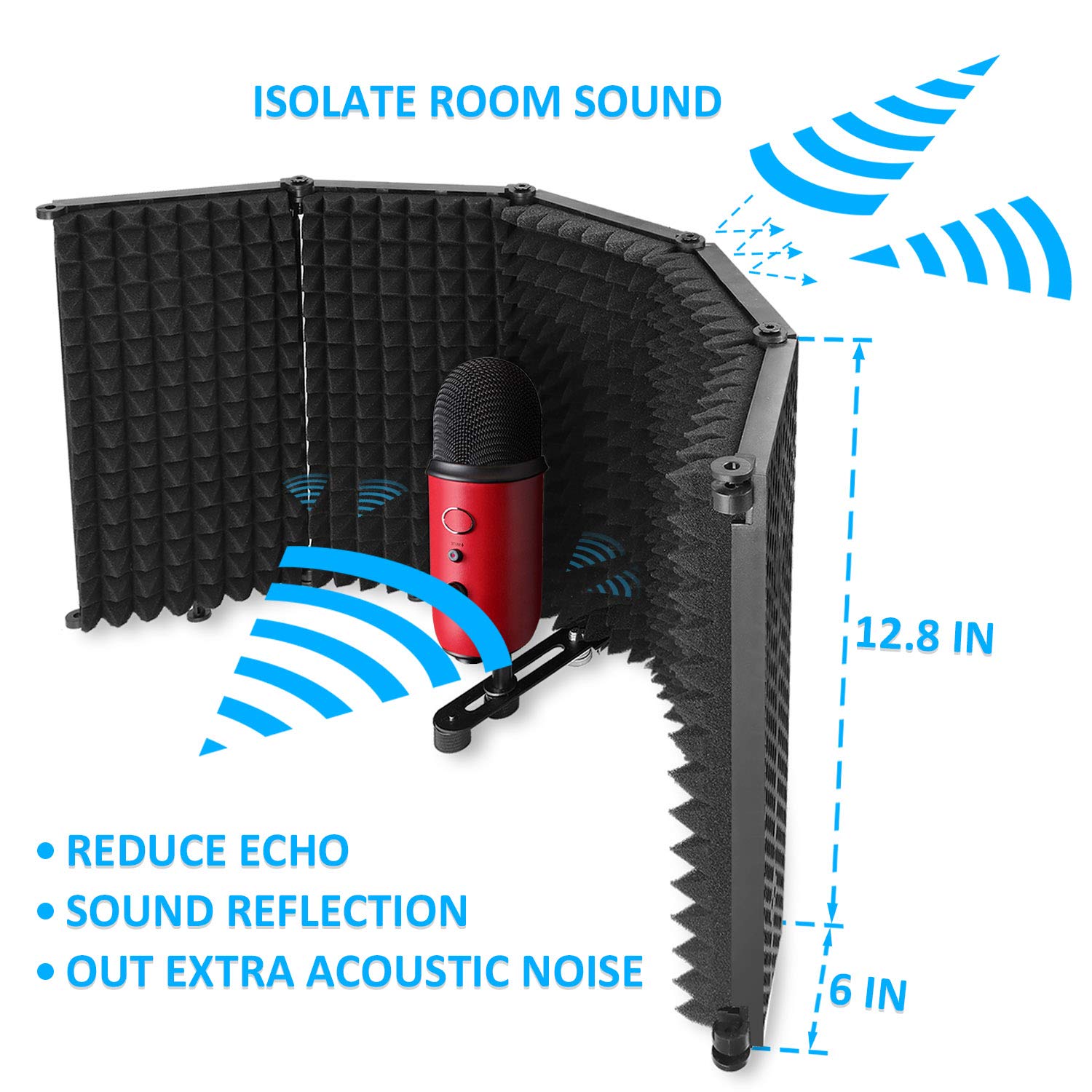 Mic Isolation Shield - Portable Studio Acoustic Sound Shield with Absorbing Foam for Microphone, Reflection Filter for Home Voice Studio (5 Panels) YOUSHARES