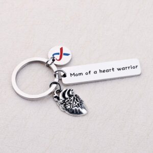 FUSTMW CHD Awareness Keychain Mom of A Heart Warrior Gifts CHD Heart Defect Recovery Gift Heart Disease Jewelry (Mom Heart Warrior ky)