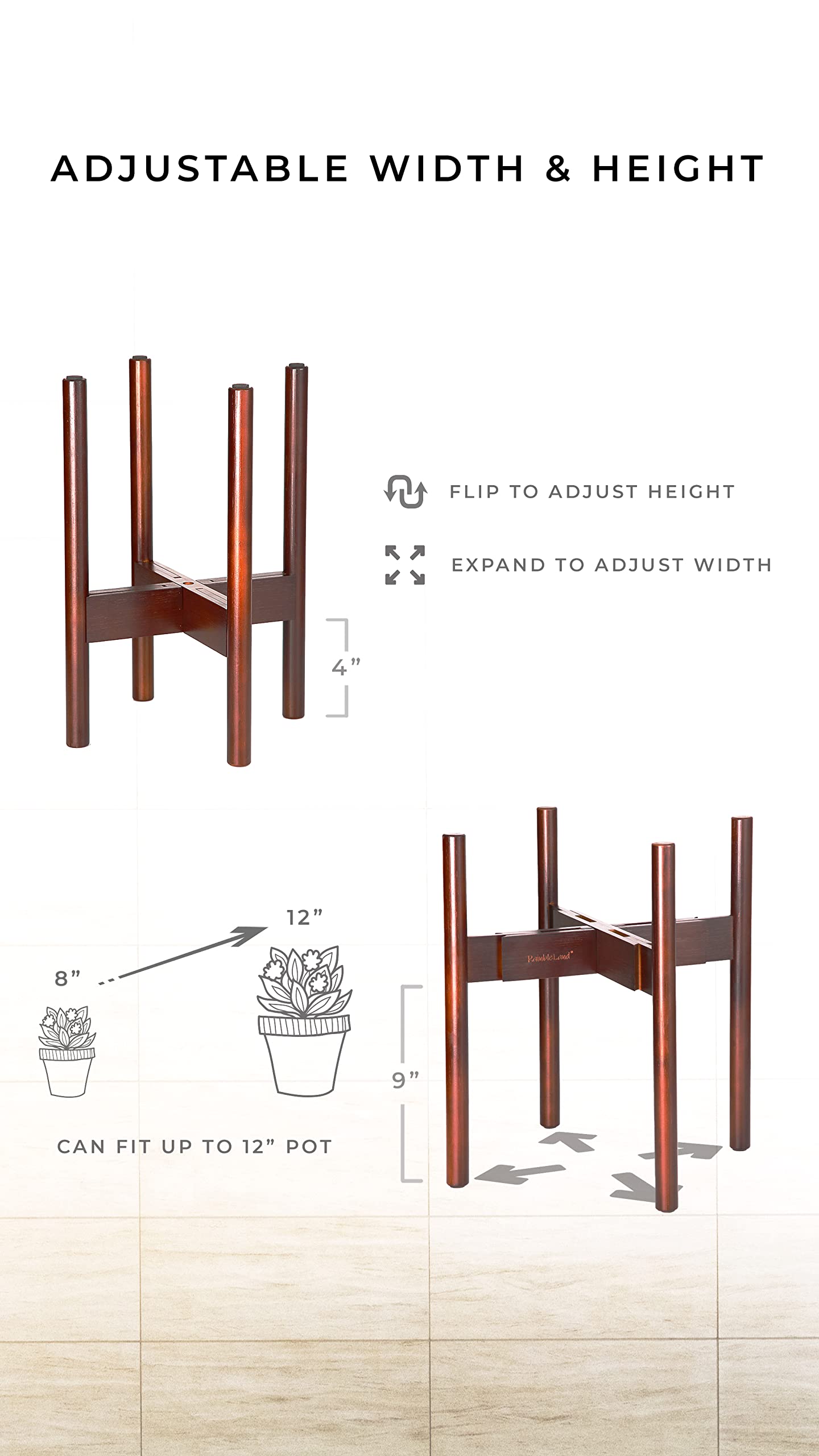 RAINBLELAND Plant Stand, Excluding Planter Stand Pot, Mid Century modern Plant Stands for Indoor Plants, Indoor Plant Stand fits 8 9 10 11 12 Inches Plant Pots, Plant Holder Stand, Bamboo Stand