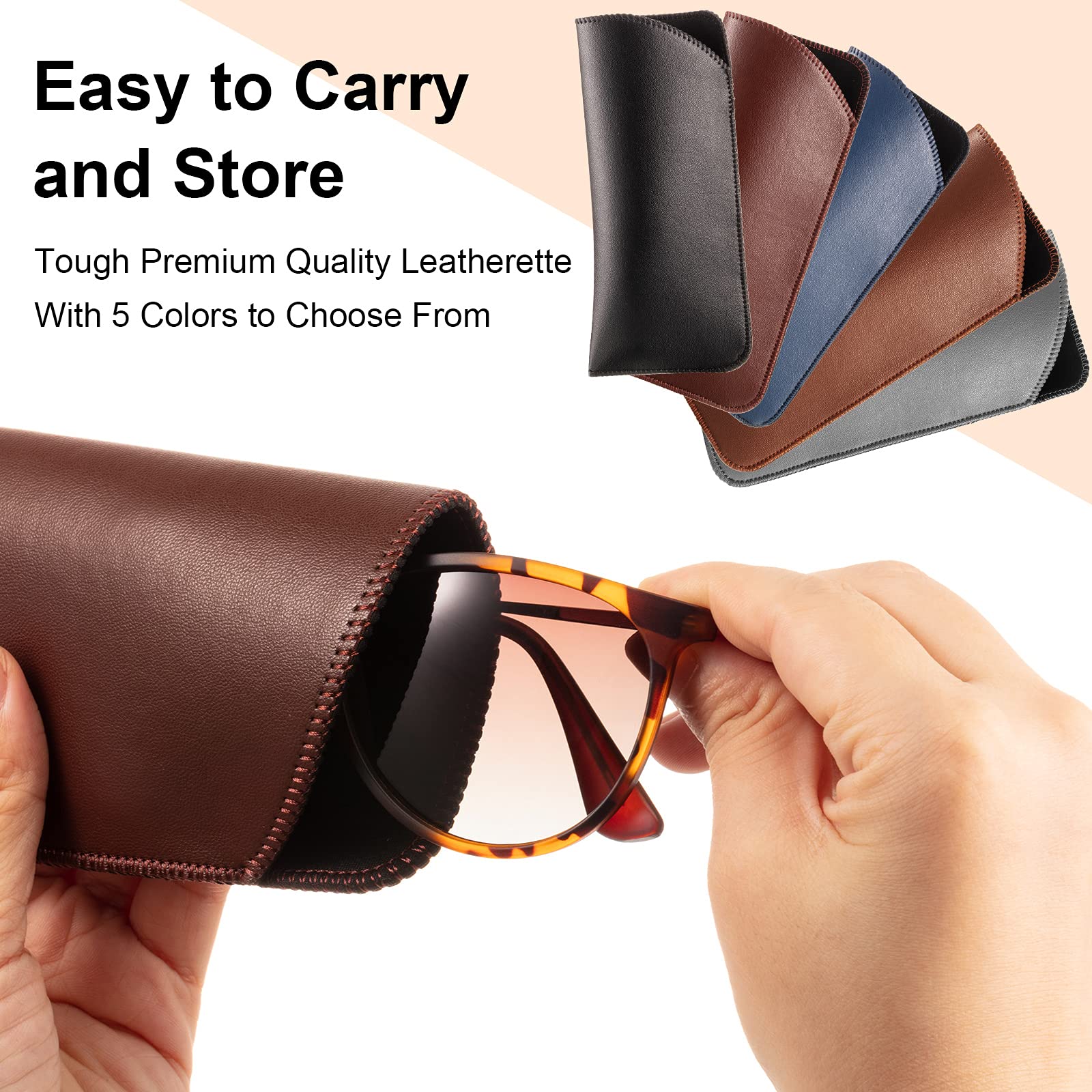 Frienda 5 Pack Soft Eyeglass Case Leather Sunglasses Pouch Slim Travel Eyewear Holder Portable Slip Bag for Women Men Kids