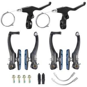 cnc v brake set, bicycle linear pull v brakes for front/rear wheel,v brake with lever and cable， long arm 110mm, blue black