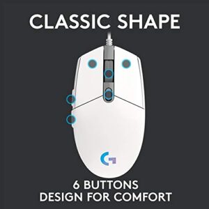 Logitech G102 Light Sync Gaming Mouse with Customizable RGB Lighting, 6 Programmable Buttons, Gaming Grade Sensor, 8 k dpi Tracking,16.8mn Color, Light Weight (White)