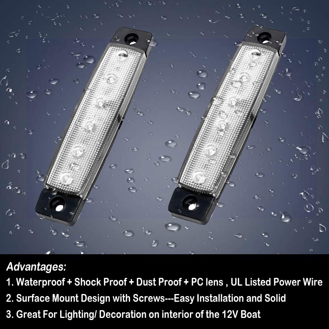 Shangyuan Marine Boat Lights, Utility Led Interior Lights For Boat Deck Courtesy Transom Cockpit Light, 12v Waterproof Marine Lighs For Yacht Fishing Pontoon Boat Sailboat Kayak Bass Boat, White, 4PCS