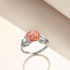 POPKIMI S925 Sterling Silver Rose Flower Rings for Women Engagement Rose Rings for Sisters Jewelry Promise Ring for Women (Rose Flower Ring, 8)