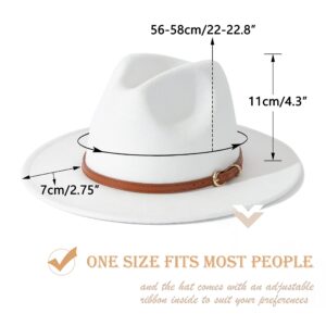 Lisianthus Women White Fedora Wide Brim Panama Hats with Color Belt Buckle (A Brown)