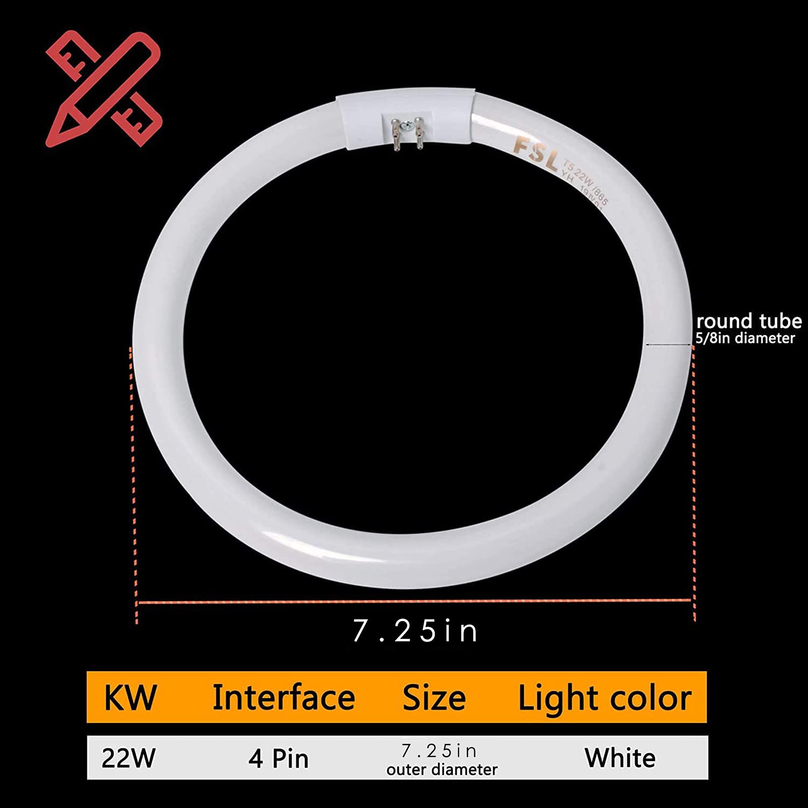 Poweka T5-22W Circular Bulb,7.25inch Round Mirror Light Bulb Replacement Compatible with Floxite/Zadro/Rialto Makeup Magnifying Vanity Mirror, Makeup Mirror Fluorescent Light Bulb