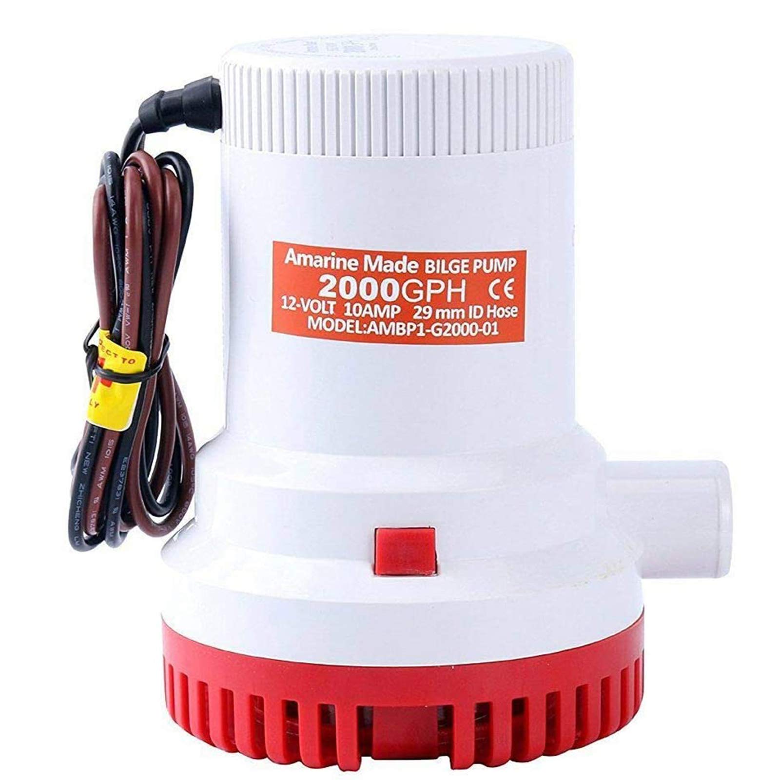 Amarine Made Non Automatic Bilge Pump for Boats 2000 GPH Submersible Pump 12V Boat Marine Plumbing Electric with Hose ID 29mm 1-1/8 Outlet 8.5A White