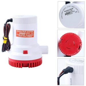 Amarine Made Non Automatic Bilge Pump for Boats 2000 GPH Submersible Pump 12V Boat Marine Plumbing Electric with Hose ID 29mm 1-1/8 Outlet 8.5A White