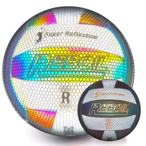 REBOIL Holographic Glowing Reflective Volleyball – Waterproof Indoor/Outdoor Volleyball for Pool, Beach. Composite Leather, Official Size 5 Toys for Kids Boys and Girls Play Night Game