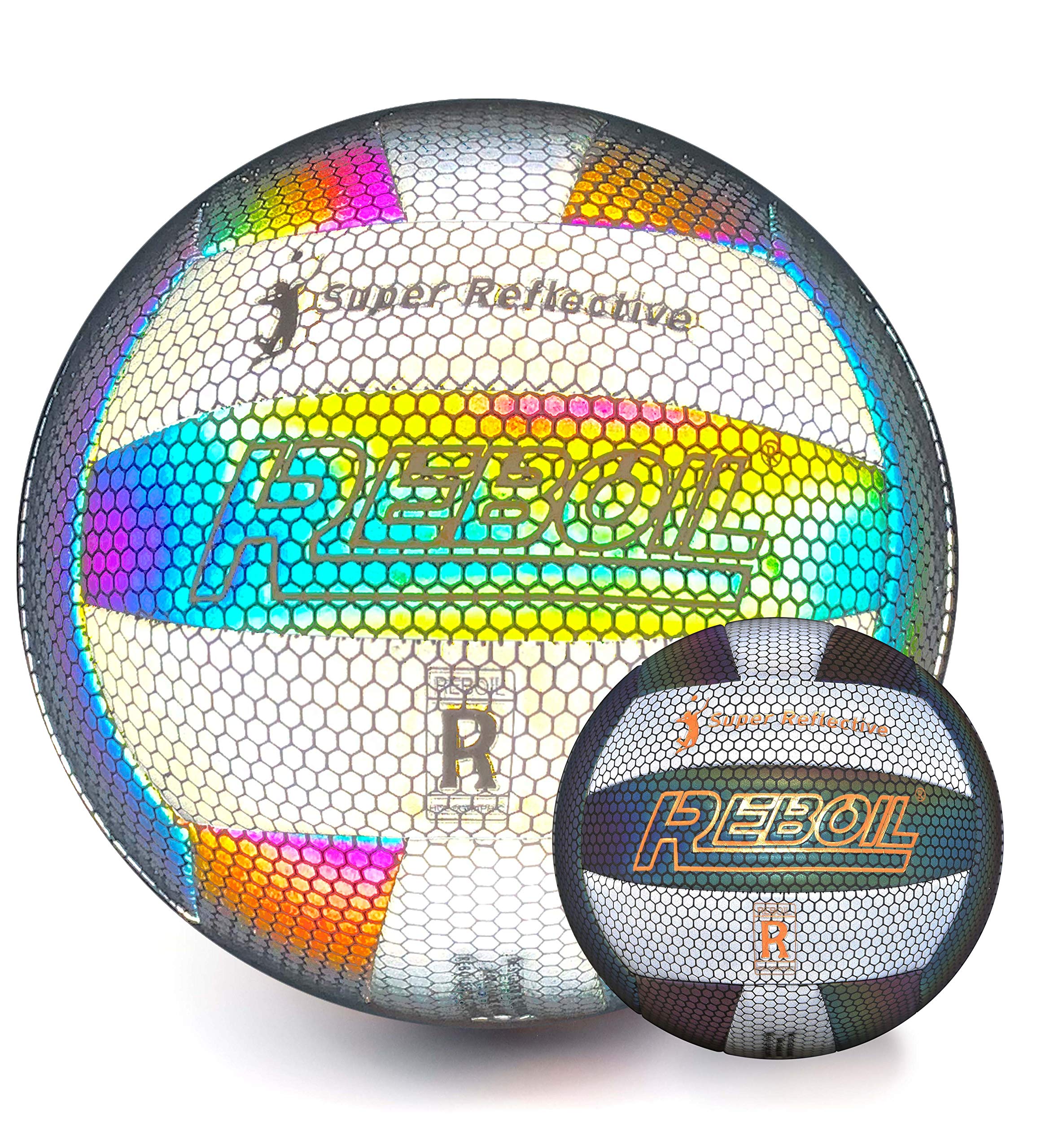 REBOIL Holographic Glowing Reflective Volleyball – Waterproof Indoor/Outdoor Volleyball for Pool, Beach. Composite Leather, Official Size 5 Toys for Kids Boys and Girls Play Night Game