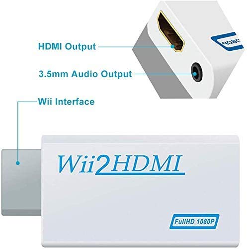 CHS Goodeliver Wii to Hdmi Connector/Converter/Adapter, 1080p Output Video, 3.5mm Audio - Supports All Wii Display Modes, White