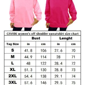 GSVIBK Womens Off Shoulder Sweatshirt Long Sleeve Black Sweatshirts Slouchy Pullover Shirts 107 Begoniapink 2XL