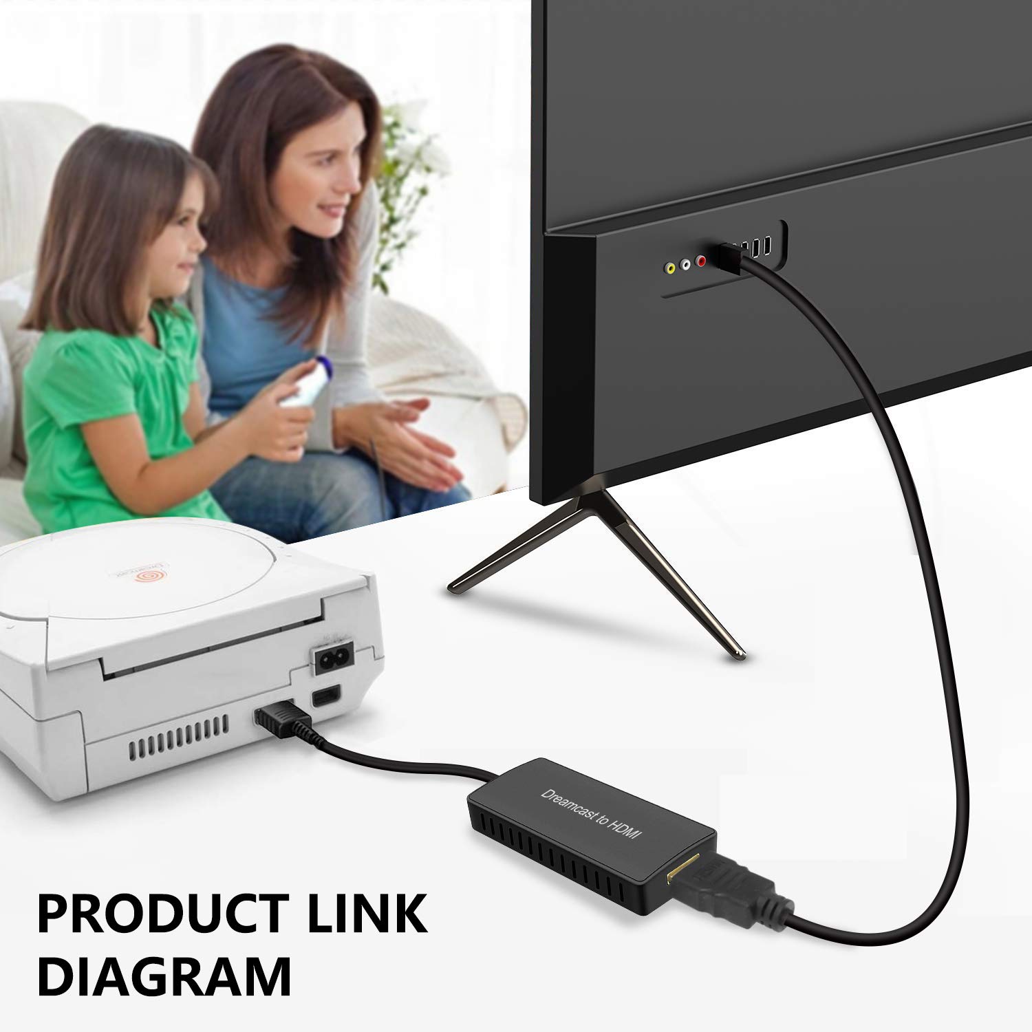 Sega Dreamcast to HDMI Converter Supports 16:9/4:3 switching, Plug and Play HD HDMI Cable for Sega Dreamcast (Sega DC)