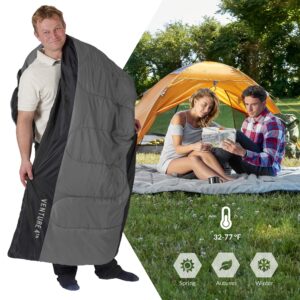 VENTURE 4TH 3-Season XL Backpacking Sleeping Bag, Camping Sleeping Bags for Adults & Kids - Lightweight, Comfortable, Water Resistant, Ideal for Hiking, Camping & Outdoor – Silver/Gray