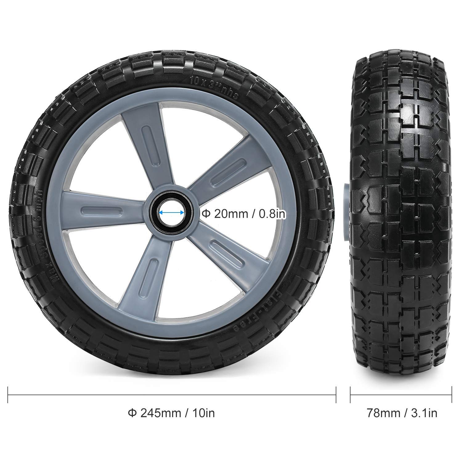 LIXADA 10" Kayak Trolley Tire Kayak Trailer Tire Puncture-Proof Tire Wheel for Kayak Canoe Trolley Cart Replacement Tire Wheel 1pc