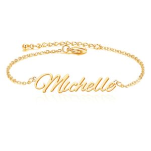 She1001 Ankle Bracelet for Women Personalized Name Anklet 19K Gold Plated Custom Dainty Anklet Bracelet Beach Jewelry for Girlfriend