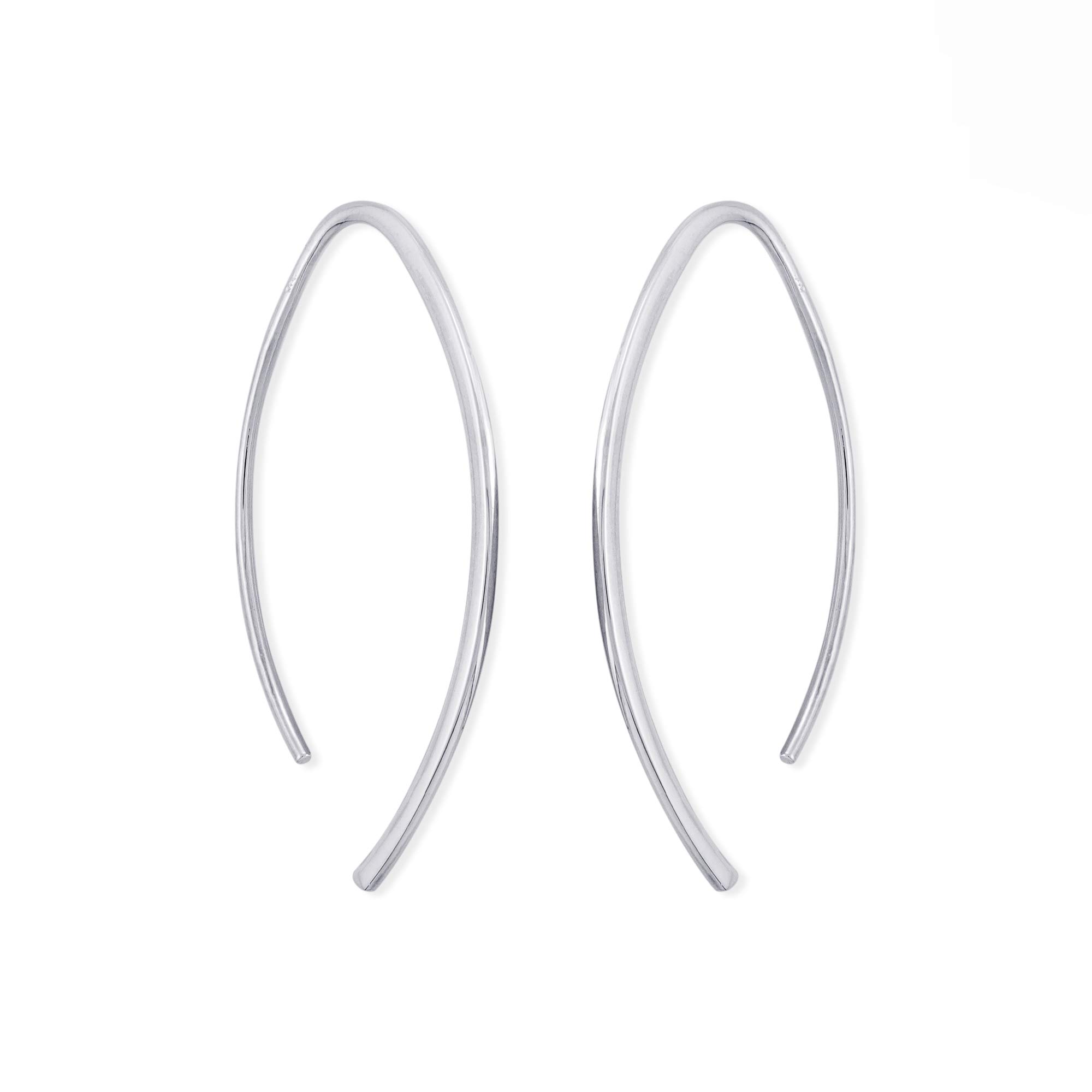 Boma Jewelry Sterling Silver Elliptical Threader Pull Through Hoop Earrings (Silver)