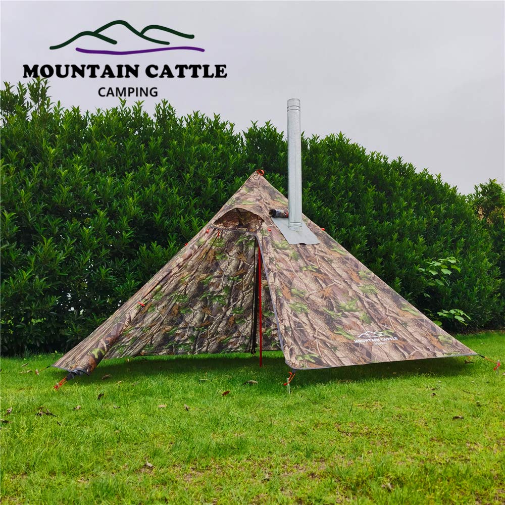 Ultralight Tipi Hot Tent with Fire Retardant Flue Pipes Window Teepee,3.4lb(Camouflage)