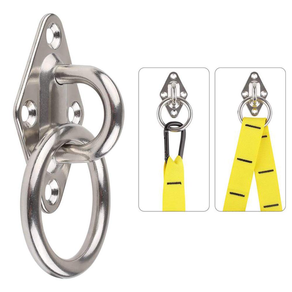 heyous 2-Pack M8 304 Stainless Steel Heavy Duty Pad Eye Hook Plate Staple Ring with Mounting Screws for Yoga Hammock Swing Marine Boat Application