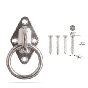 heyous 2-Pack M8 304 Stainless Steel Heavy Duty Pad Eye Hook Plate Staple Ring with Mounting Screws for Yoga Hammock Swing Marine Boat Application