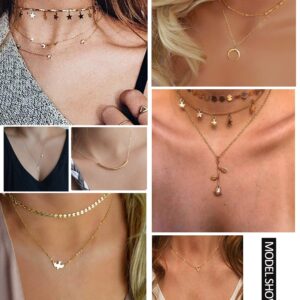 Honsny 20PCS 14K Gold Plated Choker Necklaces for Women, Dainty Gold Diamond Coin Pearl Pendant Simple Chain Necklace Set Cute Gold Layered Necklaces for Women Teen Jewelry Gifts