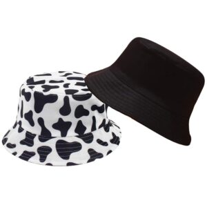 XYIYI Cow Print Bucket Hat Funny Fishing Hats for Women, Reversible Double-Side-Wear