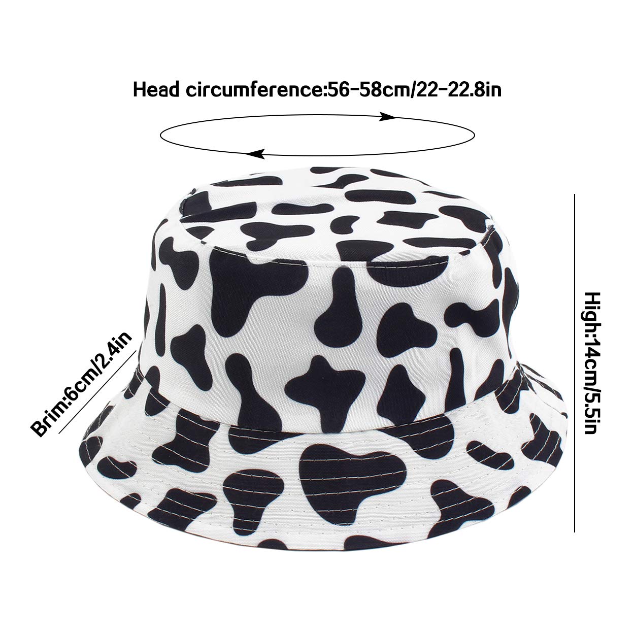 XYIYI Cow Print Bucket Hat Funny Fishing Hats for Women, Reversible Double-Side-Wear