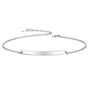 ChicSilver Personalized Bar Bracelet for Women 925 Sterling Silver Engraved Initial Name Nameplate Bar Link Charm Bracelet Identification ID Bracelet Friendship BFF Bracelet Adjustable