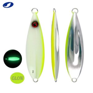 OCEAN CAT Fast Slow Glow Lead Metal Jigs Jigging Baits Vertical Jigs Sinking Spoons with Stainless Steel Circle Butterfly Hooks Saltwater Offshore Fishing Lures Tackle (Kevlar String, 250g)