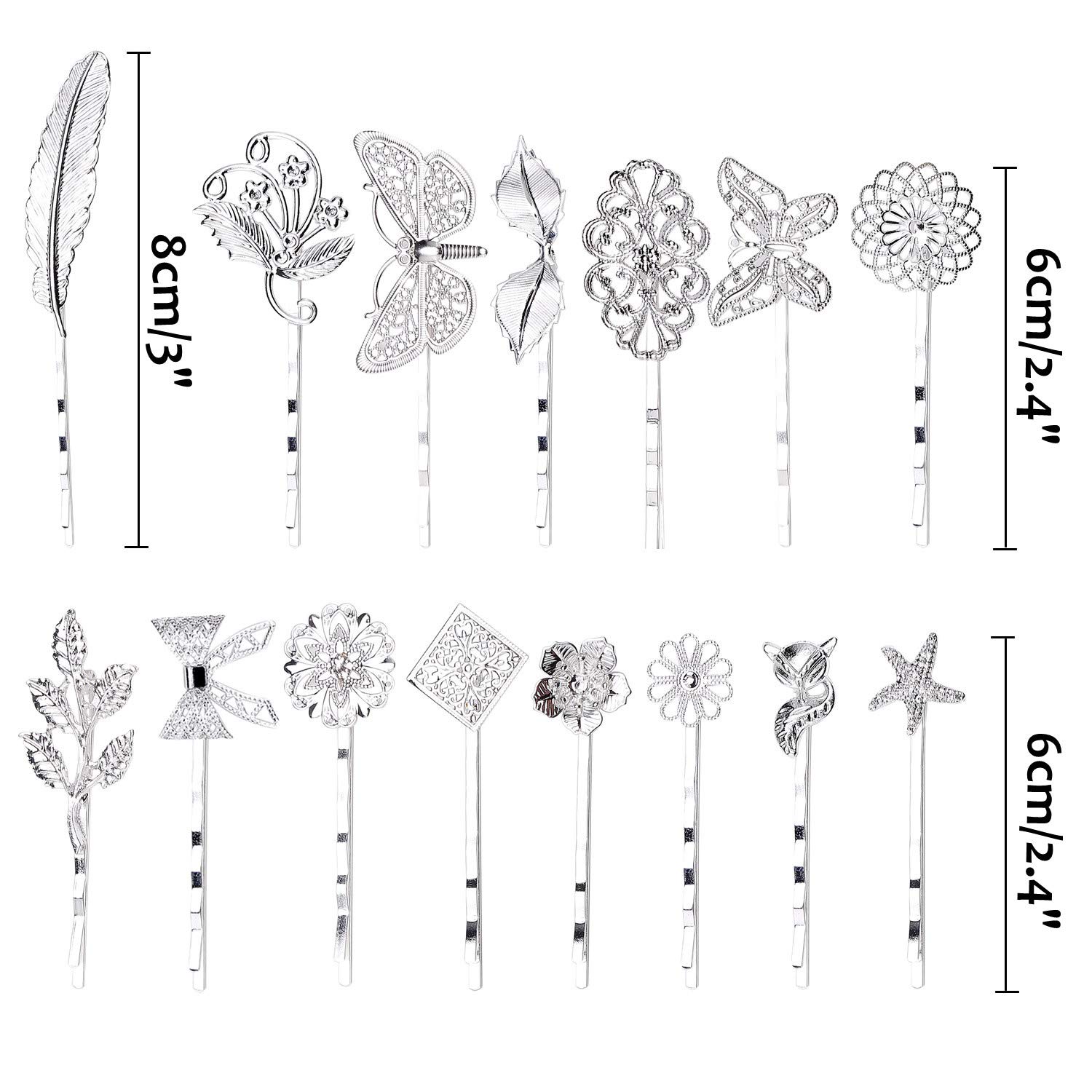 inSowni 30 Pack/15 Pairs Silver Retro Vintage Metal Bobby Pins Hair Clips Barrettes Accessories Leaf Bow Flower Butterfly for Women Girls