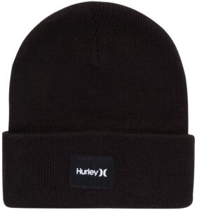 hurley men's winter hat - seaward patch cuffed beanie, size one size, black