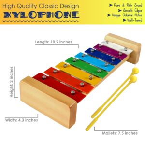 MINIARTIS Xylophone for Kids and Toddlers | 8 Notes Colorful Wooden Xylophone with Mallets and 15 Music Songbook | Kids Musical Instrument Educational Montessori Toys