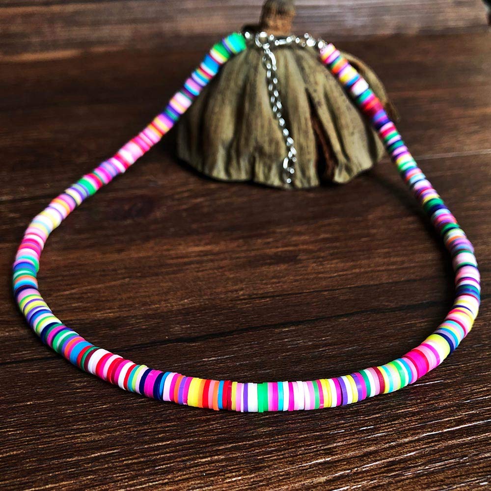 4 Pcs Boho Polymer Clay Choker Necklace Lightweight Colorful African Vinyl Disc Beads Necklace Femme Surfer Jewelry Summer Beach Holiday Necklaces for Women