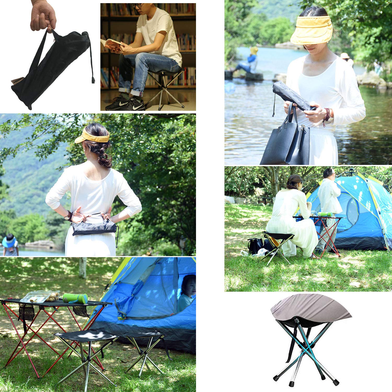 LIBOSULV Folding Camping Stool, Compact Chair, Super Compact, for Travel, Hiking, Camping, Gathering, Barbecue, with Carry Bag, Storage Size 12.99"x2.56"x2.56"