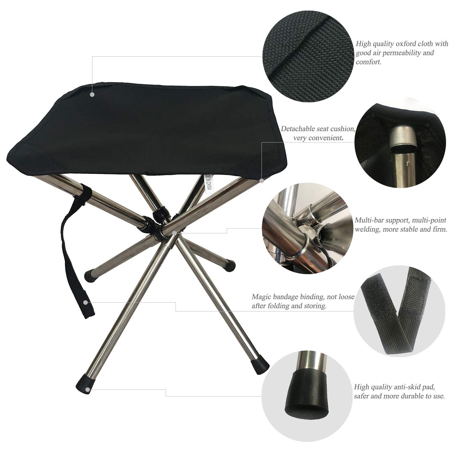 LIBOSULV Folding Camping Stool, Compact Chair, Super Compact, for Travel, Hiking, Camping, Gathering, Barbecue, with Carry Bag, Storage Size 12.99"x2.56"x2.56"