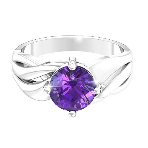 Belinda Jewelz Womens 925 Sterling Silver Ring Rhodium Plated 8mm Solitaire Round Cut Birthstone Size 10 Amethyst Gemstone Band Jewelry Gift for Party Wedding Engagement