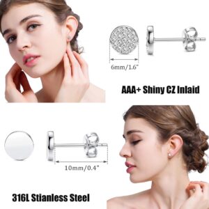 FIBO STEEL 8 Pairs Stainless Steel Star Bar Stud Earrings for Women Cute CZ Stud Earring Set Silver