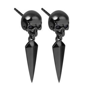 Gnoce Skull Earring Sterling Silver Black Dangle Earrings with Black Awl Fashion Drop Earrings Jewelry Gift for Women Men