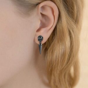 Gnoce Skull Earring Sterling Silver Black Dangle Earrings with Black Awl Fashion Drop Earrings Jewelry Gift for Women Men