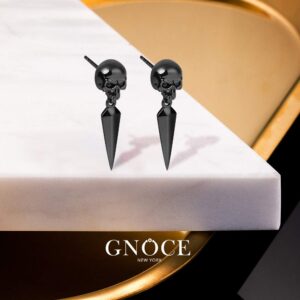 Gnoce Skull Earring Sterling Silver Black Dangle Earrings with Black Awl Fashion Drop Earrings Jewelry Gift for Women Men