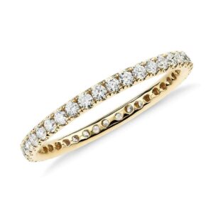 Blocaci 14k White Rose Yellow Gold Wedding Bands 1/2 Carat (ctw) Comfort Fit Eternity Petite Micropave Moissanite Wedding Rings for Women