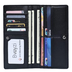 Bveyzi Ultra Slim Thin Leather RFID Blocking Credit Card Holder Bifold Clutch Wallets for Women (Black)