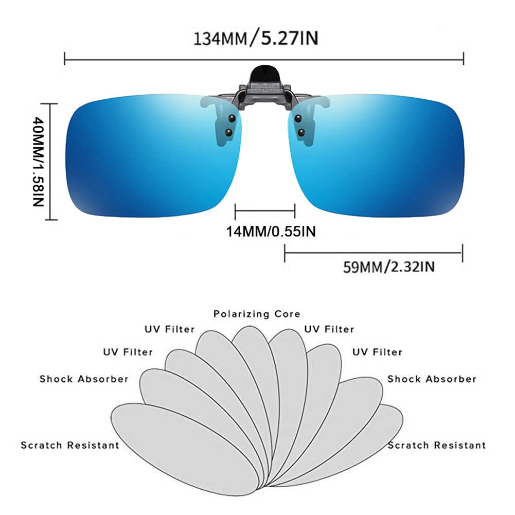 FF FRAZALA Polarized Clip on Sunglasses 3 PACK Anti-Glare UV Protection Flip-up Sunglasses Over Prescription Glasses (blue&black&night yellow)