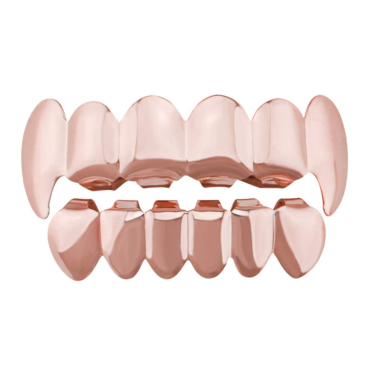 PRETYZOOM Rose Gold Plated Hip Hop Tooth Grillz Cap Top and Bottom Grill Set Vampire Fangs Teeth Grillz