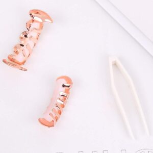 PRETYZOOM Rose Gold Plated Hip Hop Tooth Grillz Cap Top and Bottom Grill Set Vampire Fangs Teeth Grillz