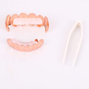 PRETYZOOM Rose Gold Plated Hip Hop Tooth Grillz Cap Top and Bottom Grill Set Vampire Fangs Teeth Grillz